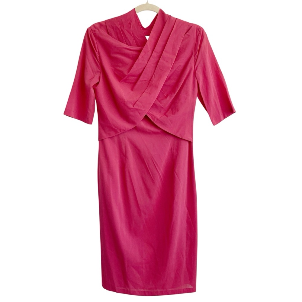 Iris and Ink pink silk dress cross over shift Barbie Valentine’s Day office work